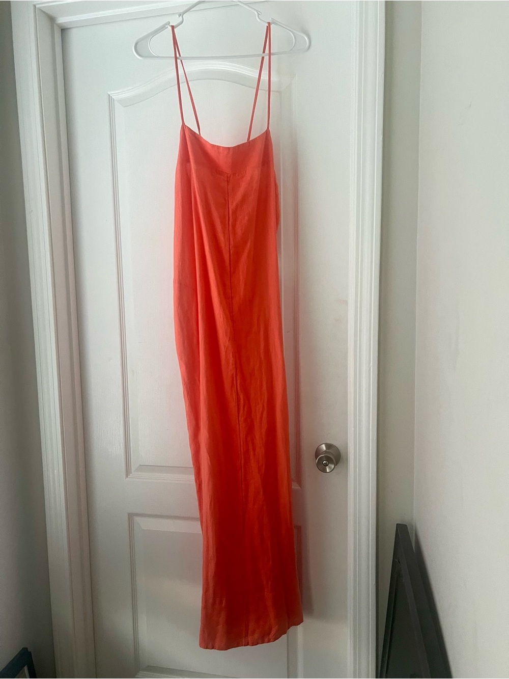 Coral Red Spaghetti Strap Maxi Dress Flowy Summer Slip Dress